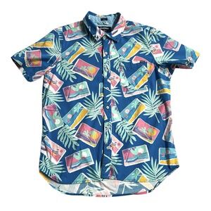 Chubbies Men's Button Down Shirt Size Large Blue Vacation Resortwear Beach